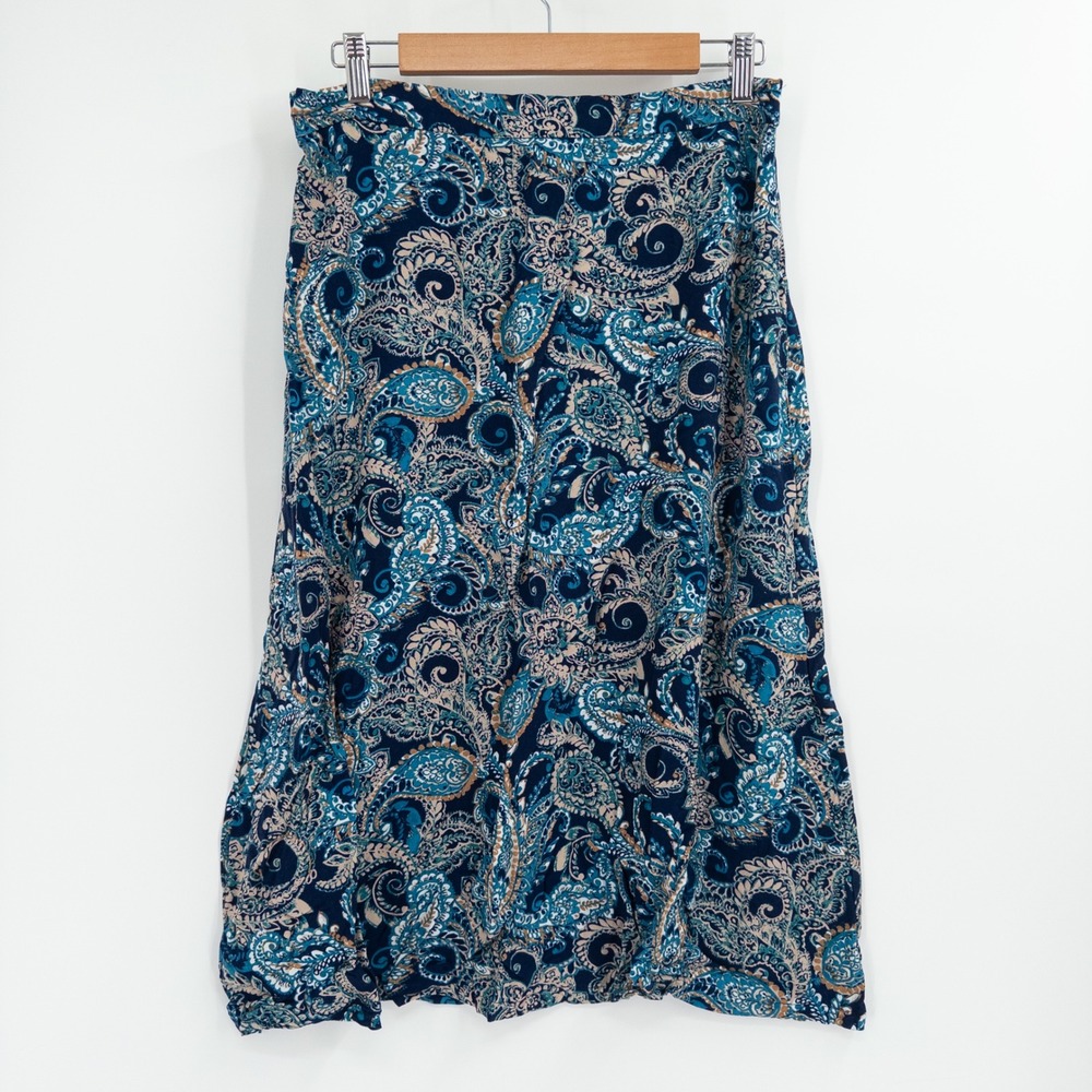 Boho Paisley Midi Skirt Womens L Blue Hippie Festival Flowy Summer‎ Retro 70s